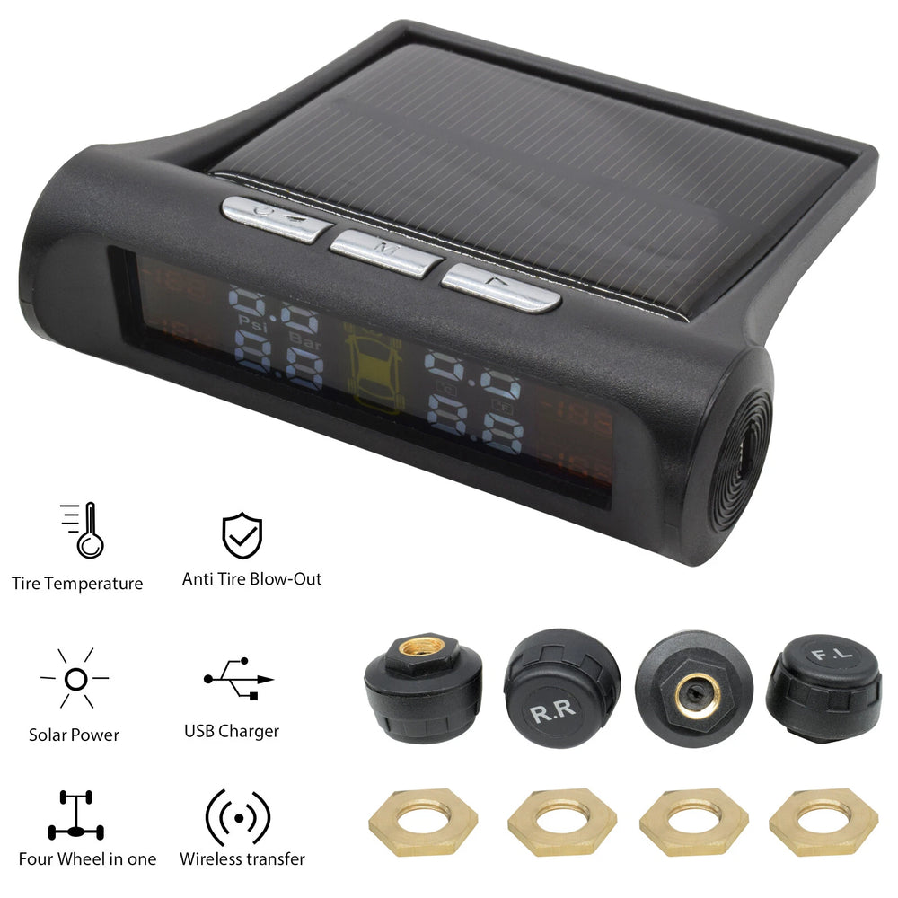 Tyre monitor with four external sensors and locking nuts