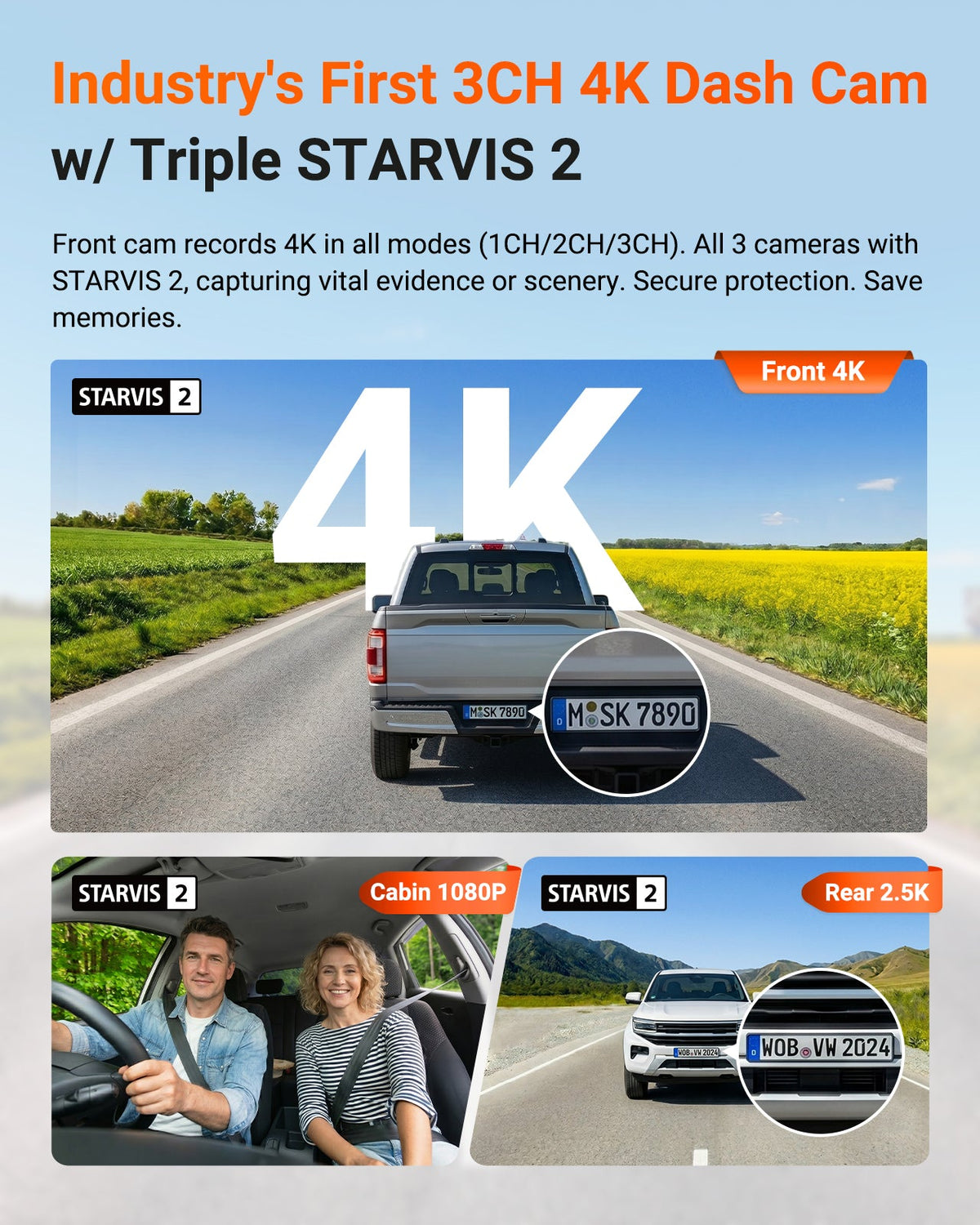 Vantrue N4 Pro S three-channel hardware and app graphic