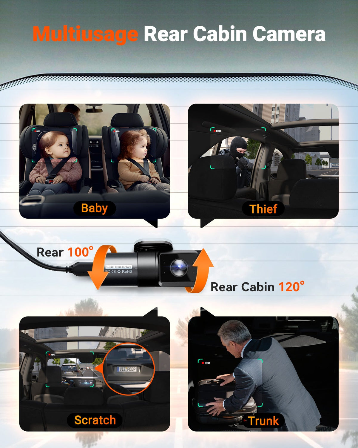 Vantrue N5S manufacturer illustration of the rear inward-facing camera