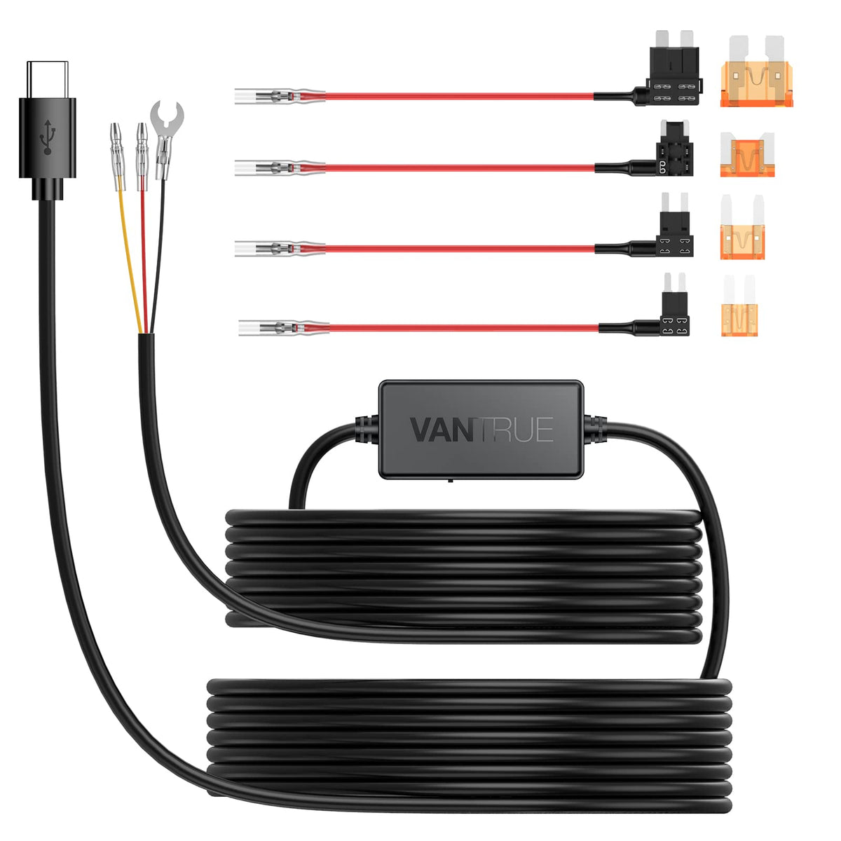 Vantrue USB-C VP03 hardwire kit with power module and fuse-adapter options