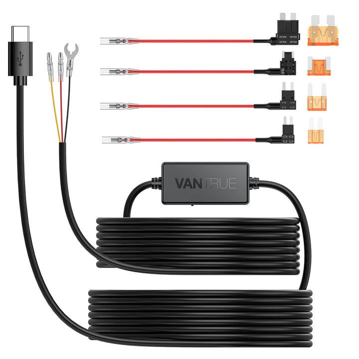 Vantrue USB-C VP03 hardwire kit with power module and fuse-adapter options