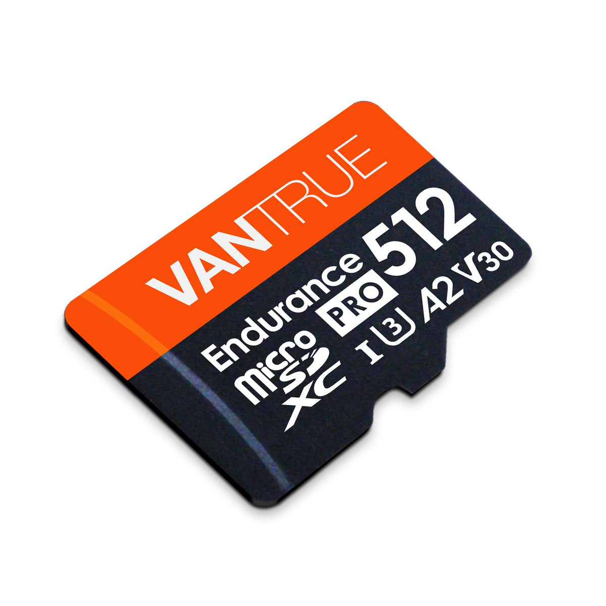Vantrue 512GB Endurance microSD card at an angle