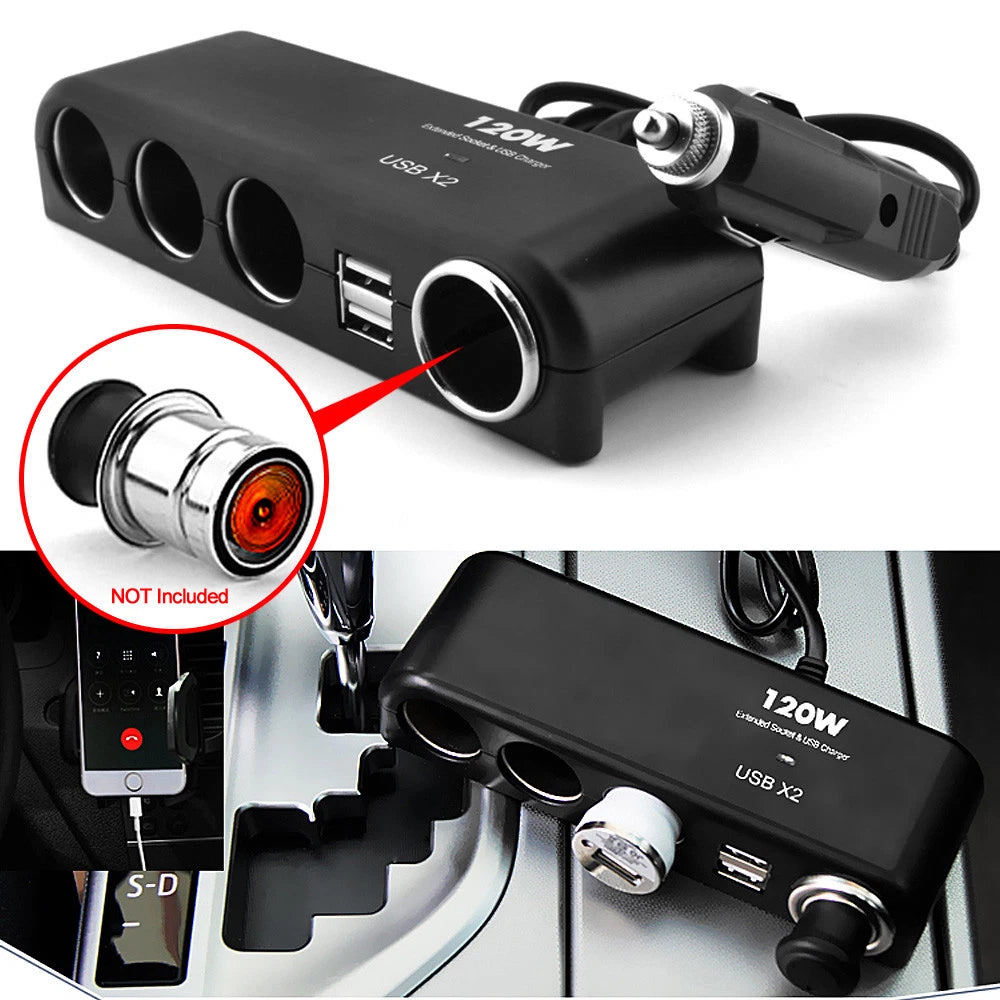 Example of the splitter connected to a vehicle socket; other devices not included
