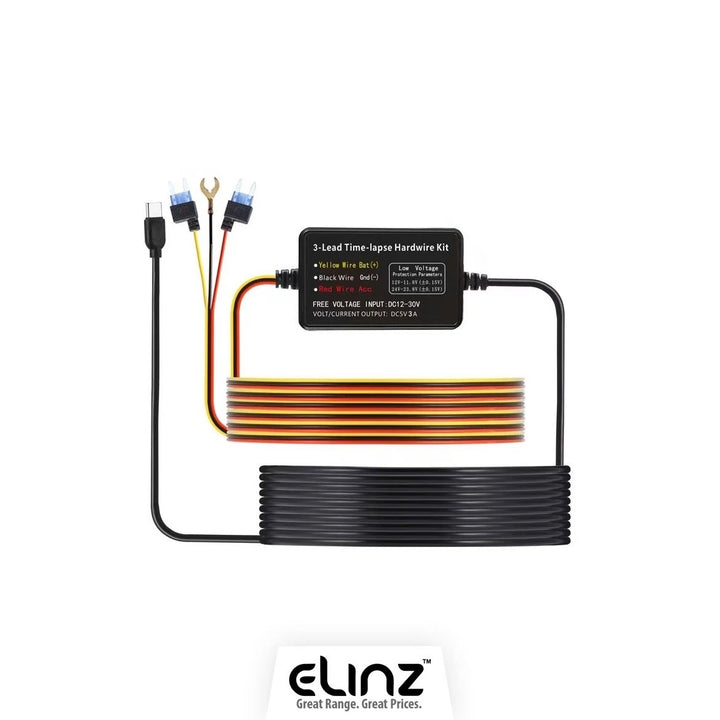 Elinz USB-C ACC hardwire kit with converter and three labelled power connections