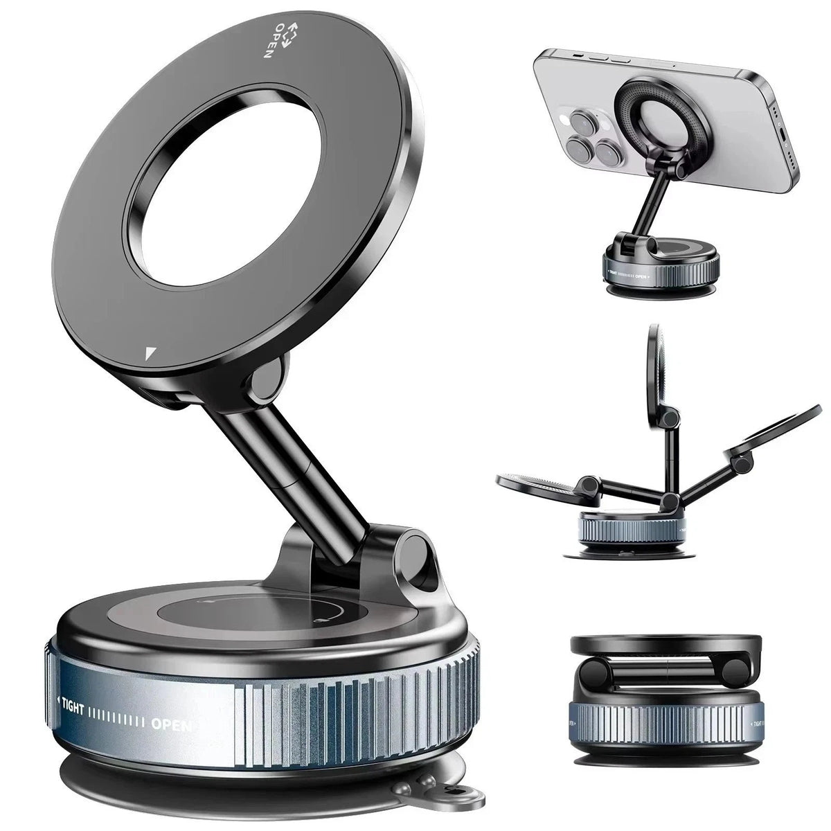 Adjustable magnetic holder positions; phone shown for context