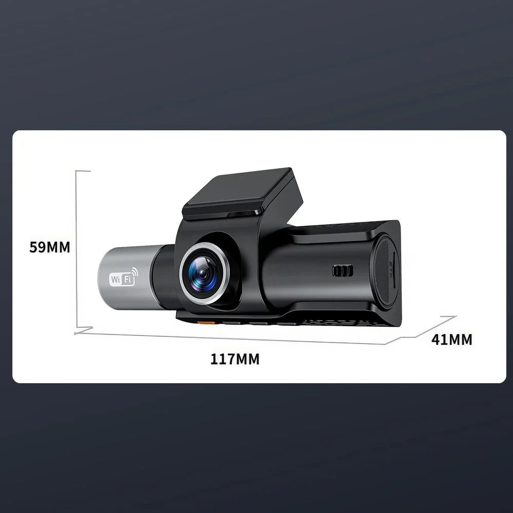 Dash cam dimensions: 117 × 59 × 41mm