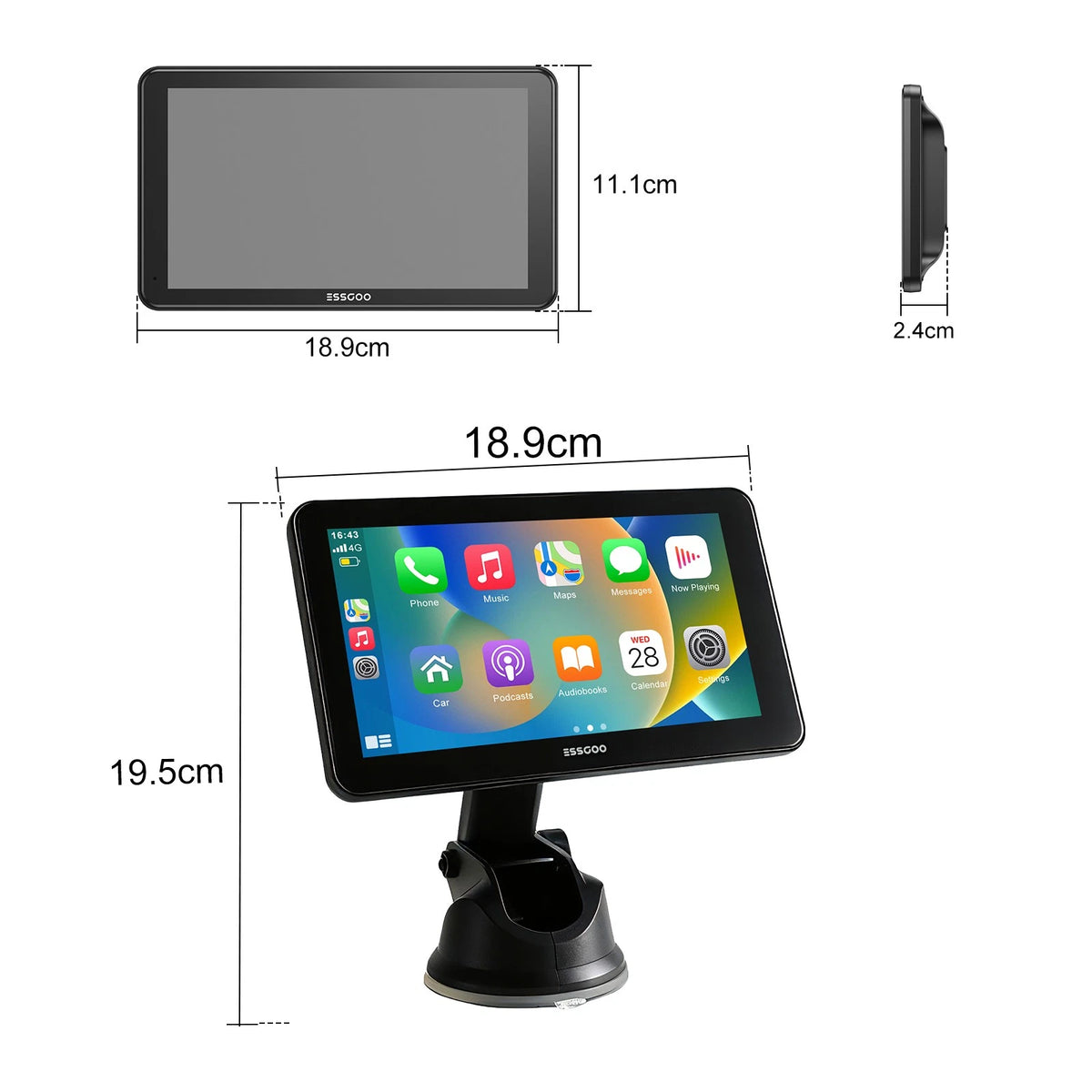 Display dimensions and adjustable mounting position
