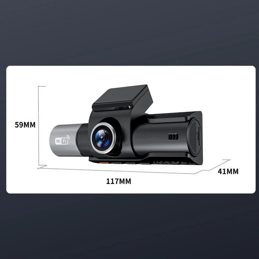 Dash cam dimensions: 117 × 59 × 41mm