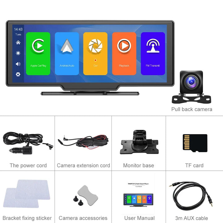 Camecho screen, rear camera, card, mounts and supplied cables
