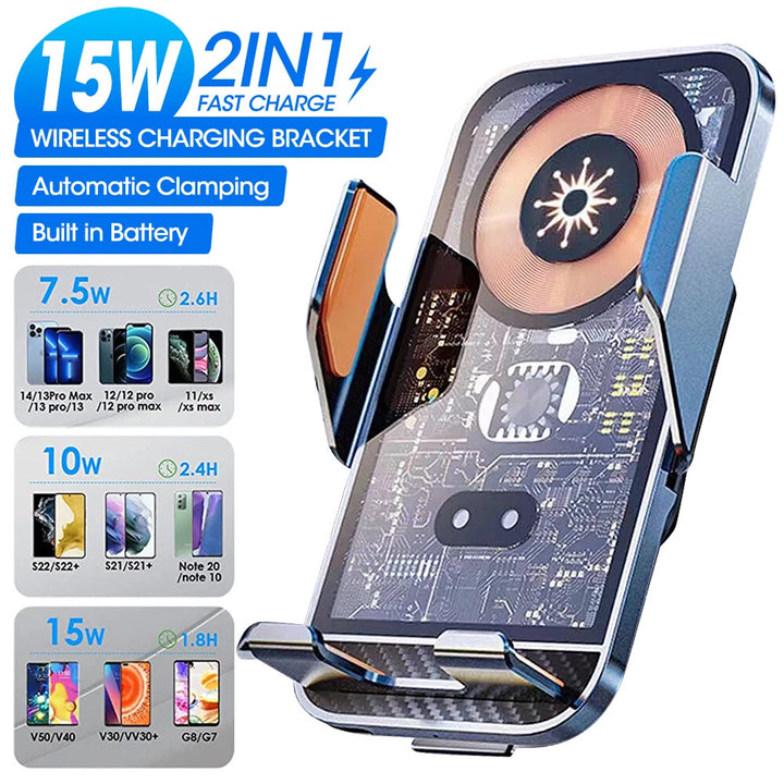 Automatic wireless charging vent holder