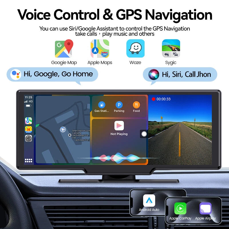Phone-powered maps and voice-assistant illustration