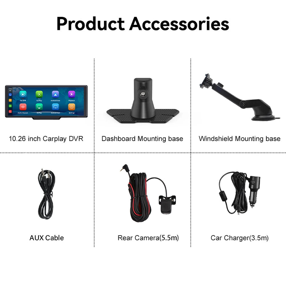 Included screen, rear camera, mounts and cables
