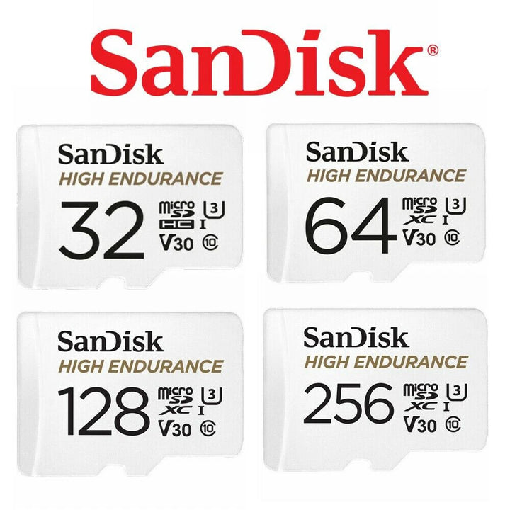 SanDisk High Endurance 32GB, 64GB, 128GB and 256GB range; one selected card per order